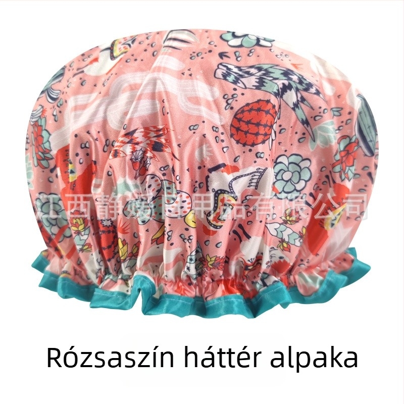Felnőtteknek szóló dupla rétegű szatén-PEVA zuhanysapka, vízálló, pasztorális stílus, 40 g