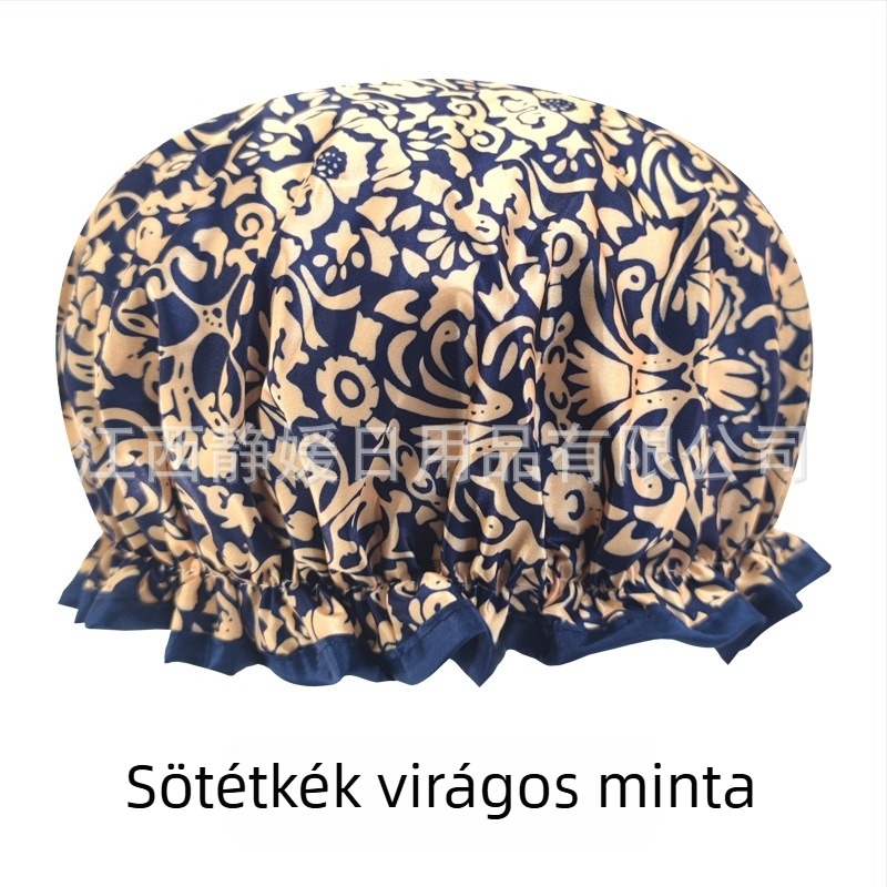 Felnőtteknek szóló dupla rétegű szatén-PEVA zuhanysapka, vízálló, pasztorális stílus, 40 g