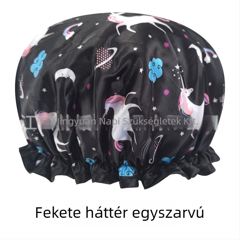 Felnőtteknek szóló dupla rétegű szatén-PEVA zuhanysapka, vízálló, pasztorális stílus, 40 g