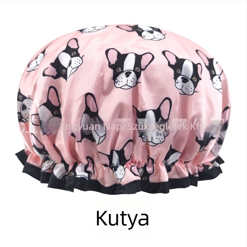 Felnőtteknek szóló dupla rétegű szatén-PEVA zuhanysapka, vízálló, pasztorális stílus, 40 g