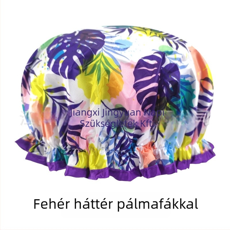 Felnőtteknek szóló dupla rétegű szatén-PEVA zuhanysapka, vízálló, pasztorális stílus, 40 g