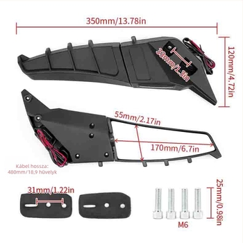 JS ABS rögzített szárnyas hátsó tükör LED-es fénnyel, műanyag és üveg kialakítással, kompatibilis Spring Breeze 250SR/450SR és Tournament 250/600 modellekkel
