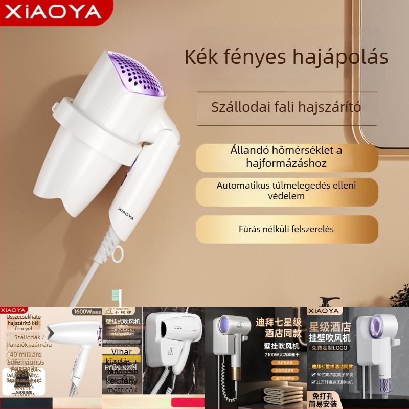 Fali hajszárító – 1000W, 220V, hideg/meleg levegő, túlmelegedés elleni védelem