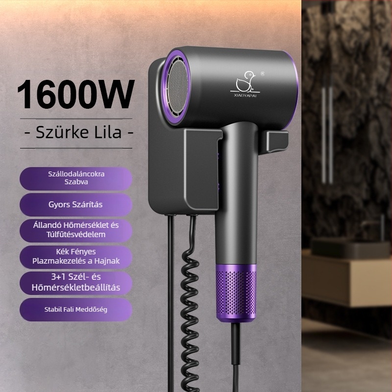 Fali hajszárító – 1000W, 220V, hideg/meleg levegő, túlmelegedés elleni védelem