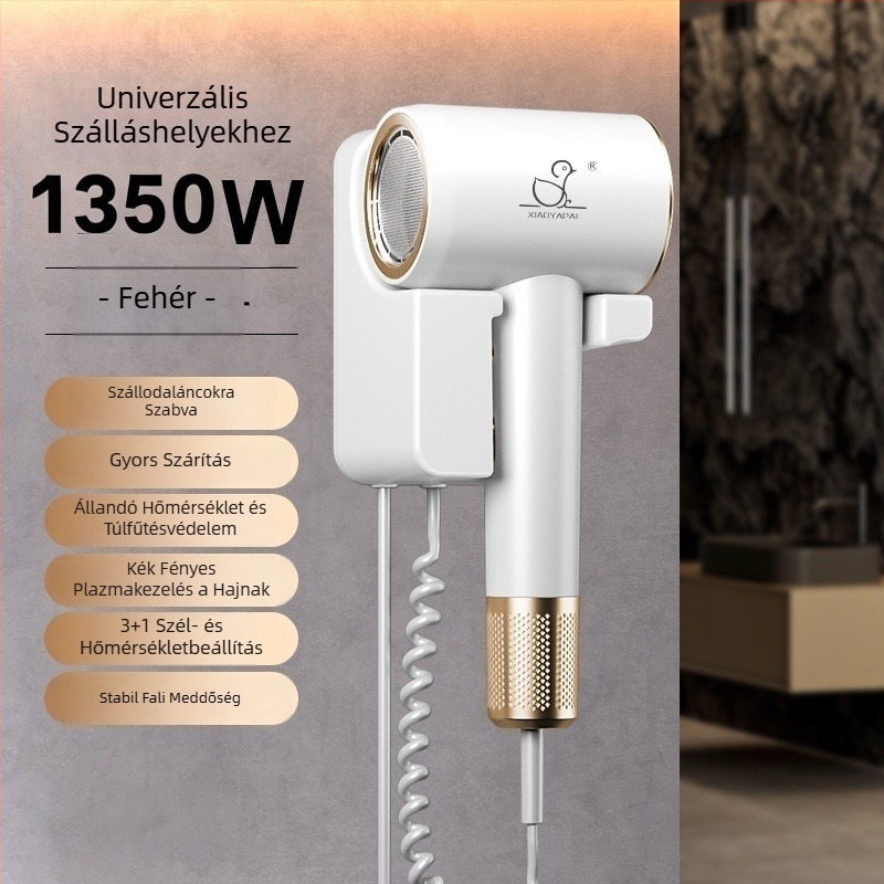 Fali hajszárító – 1000W, 220V, hideg/meleg levegő, túlmelegedés elleni védelem
