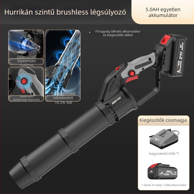 Nanwei lítium-akkumulátoros légfúvó, ipari osztályú, nagy teljesítményű, 3C tanúsítvány, AC/DC ≤50V kompatibilis porhoz, levelekhez és hóhoz