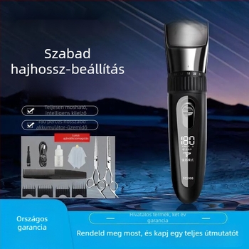 Digitális kijelzős hajvágó — otthoni használatra szánt többfunkciós elektromos grooming eszköz felnőttek és gyerekek számára (szénkefe nélküli motor, titánium ötvözet pengék, kettős töltés, beépített akkumulátor, vízálló)