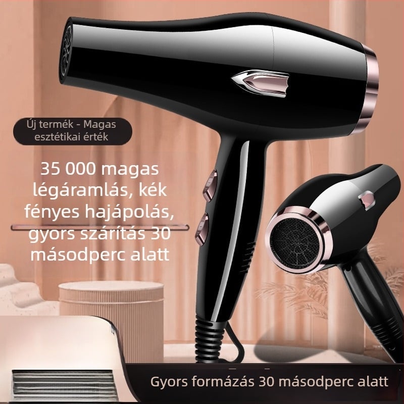 Kefés motoros hajszárító, 5000W, meleg/hideg levegő, 220V, kék fény és negatív ionok