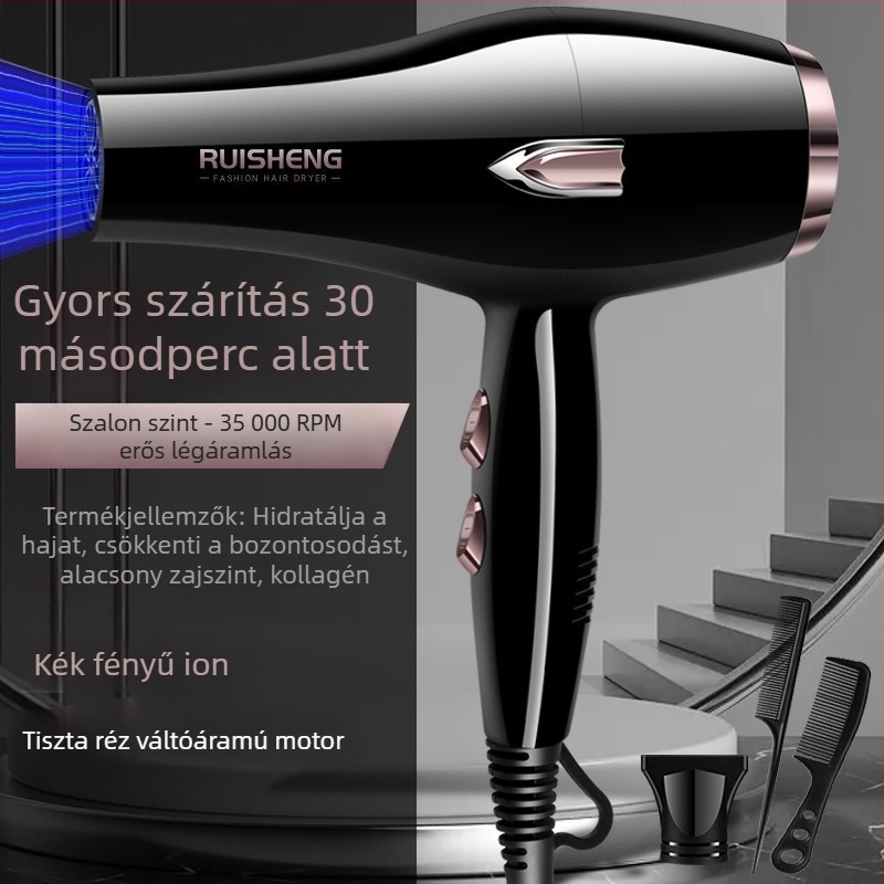 Kefés motoros hajszárító, 5000W, meleg/hideg levegő, 220V, kék fény és negatív ionok