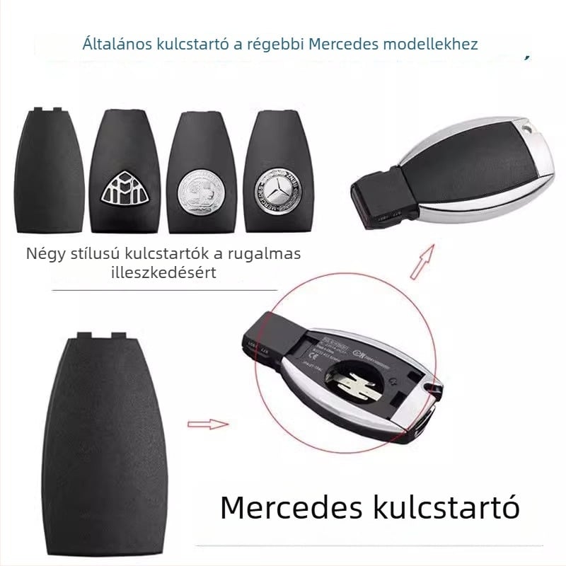 Mercedes-Benz kulcs hátulsó fedele és akkufedél, ABS ház és ABS kulcslap, kompatibilis a S300/S350/E260/E300/C200/GLK300/ML350/B200 modellekkel, távirányító nélkül, tömeg 01