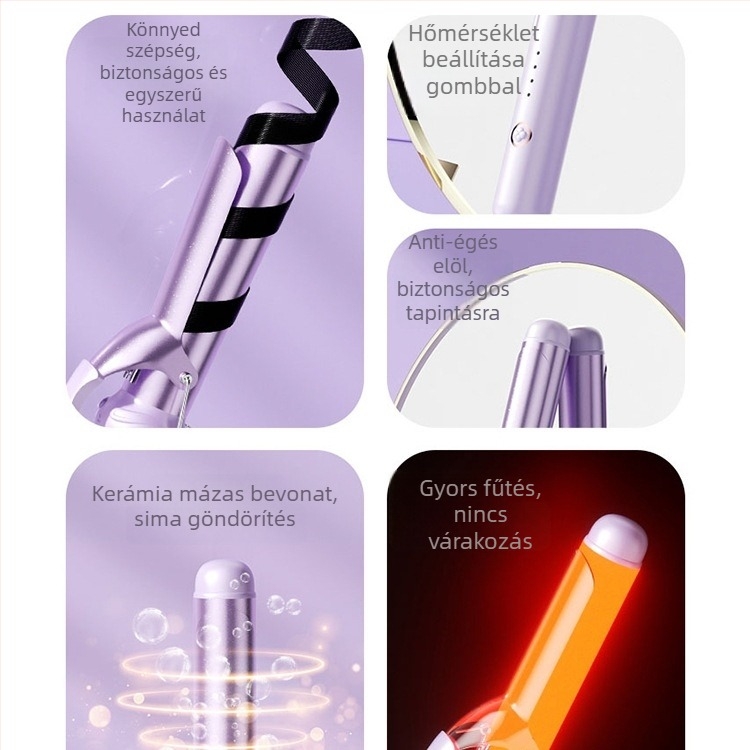 Három az egyben göndörítő vas nedves és száraz hajra: kerámiabetét, negatív ionok, égés elleni védelem és automatikus kikapcsolás — 40 W