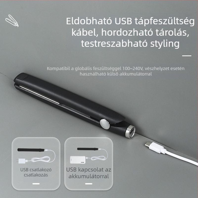 Kétfunkciós mini hajvasaló és göndörítő, kerámiás fűtőelem, átmérő <15 mm, vezetékes AC tápegység, 20W, 100–240V, nedves és száraz hajhoz, automatikus hőmérséklet-szabályozás