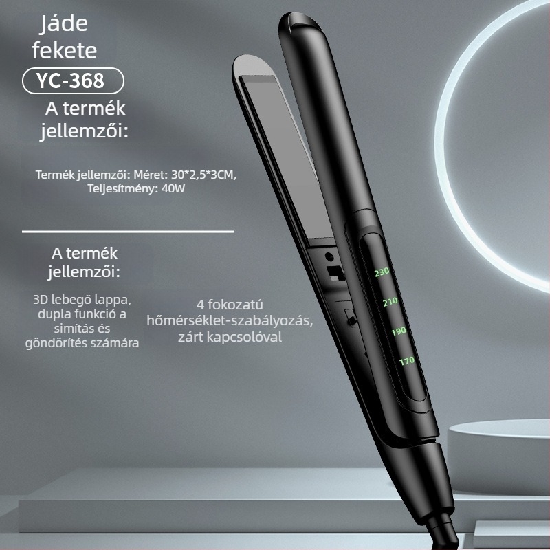 Kétfunkciós mini hajvasaló és göndörítő, kerámiás fűtőelem, átmérő <15 mm, vezetékes AC tápegység, 20W, 100–240V, nedves és száraz hajhoz, automatikus hőmérséklet-szabályozás