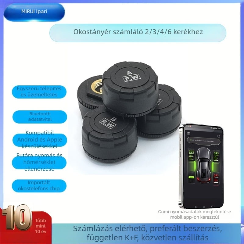 Külső TPMS nyomásellenőrző rendszer Bluetooth APP kijelzővel, TR03 modell, 700 nyomástartomány, nagy precizitás