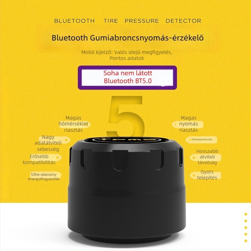 TPMS gumiabroncsnyomás-figyelő rendszer Bluetooth 5.0-val, digitális kijelző, modell V101B, kis- és középkategóriás autókhoz, nagy precizitás