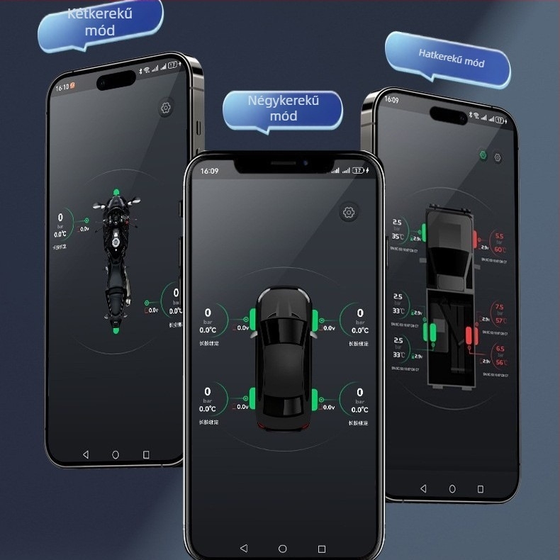 Bluetooth-képes TPMS nyomásfigyelő modul, valós idejű nyomás- és hőmérséklet-figyelés mobilalkalmazáson keresztül, 0-230 psi tartomány, kiváló pontosság