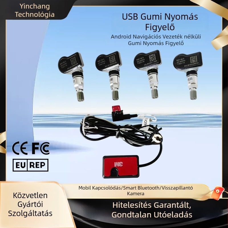 Beépített LCD kijelzős TPMS Android navigációval, I68 modell, digitális kijelző, guminyomás-figyelő rendszer, magas precizitás, tartomány 0-99 psi