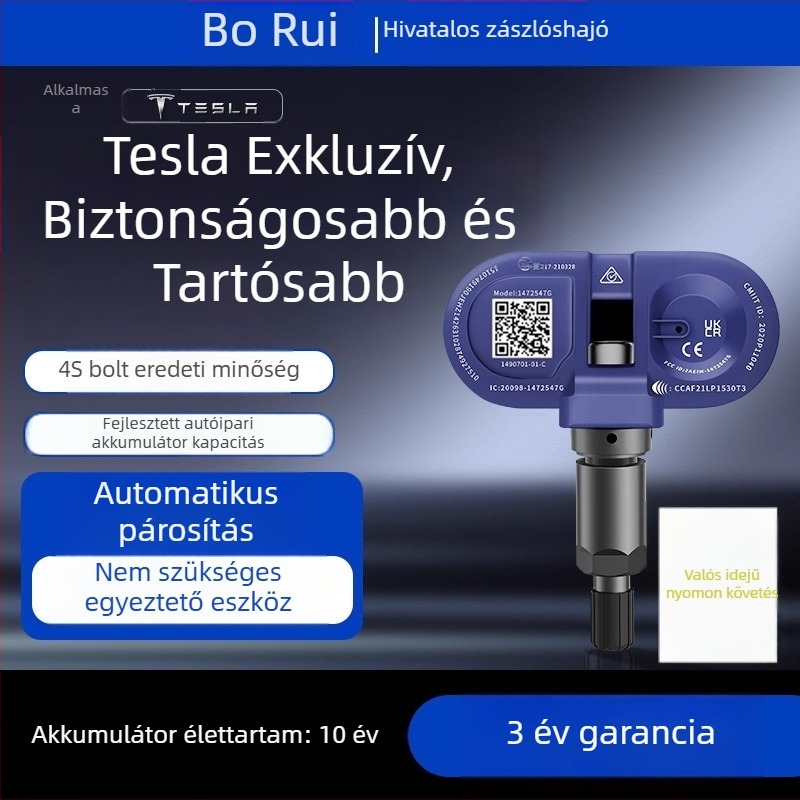 Tesla gumiabroncsnyomás-figyelő rendszer – nagy pontosságú, kettős kijelző, beépített, modell TSL, 0–5,8 bar