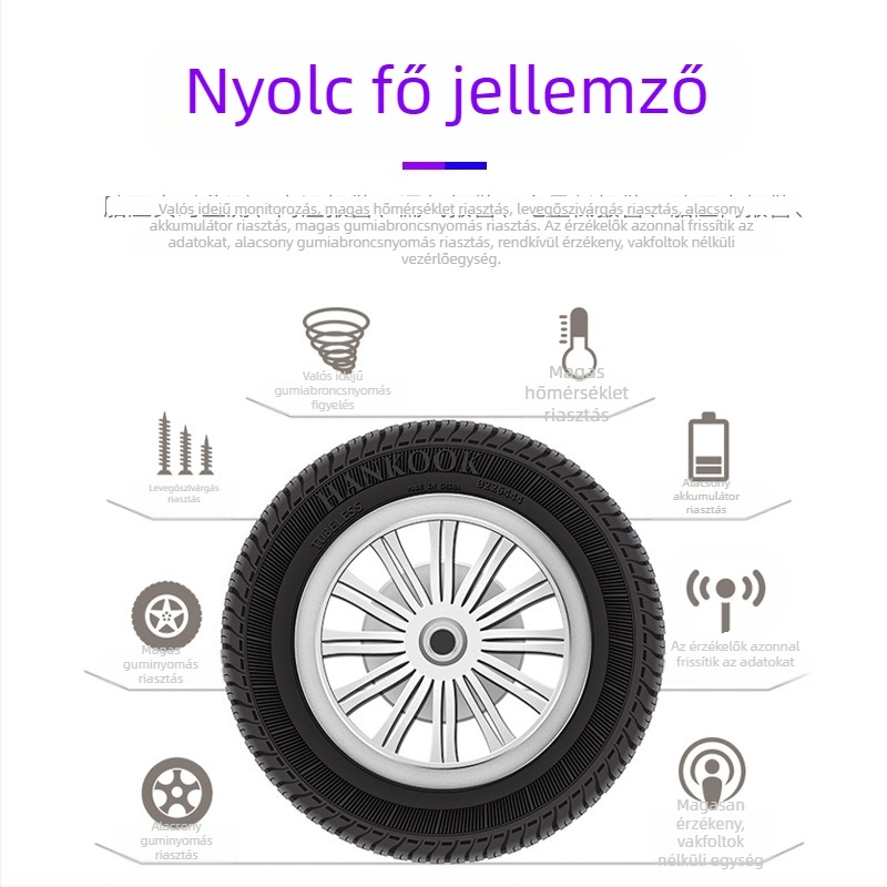 Napelemes TPMS autó gumiabroncs-nyomás-monitorozó rendszer, külső vezeték nélküli, univerzális, magas precizitás