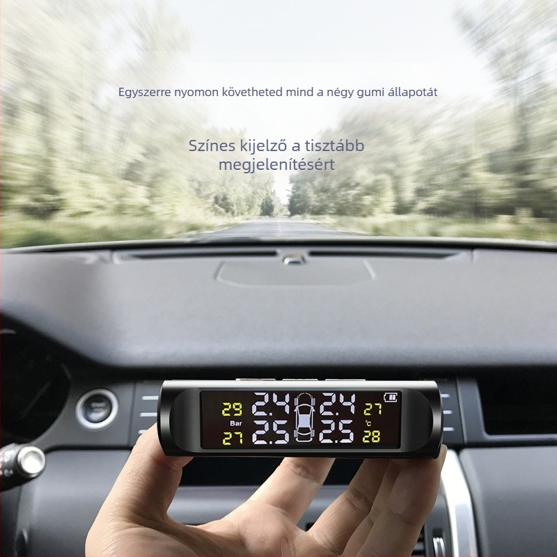 Beépített T2 napelemes vezeték nélküli TPMS autókhoz, magas precizitású guminyomás-figyelő rendszer, digitális kijelző, univerzális