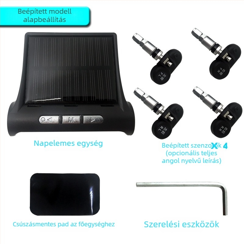 Beépített T2 napelemes vezeték nélküli TPMS autókhoz, magas precizitású guminyomás-figyelő rendszer, digitális kijelző, univerzális
