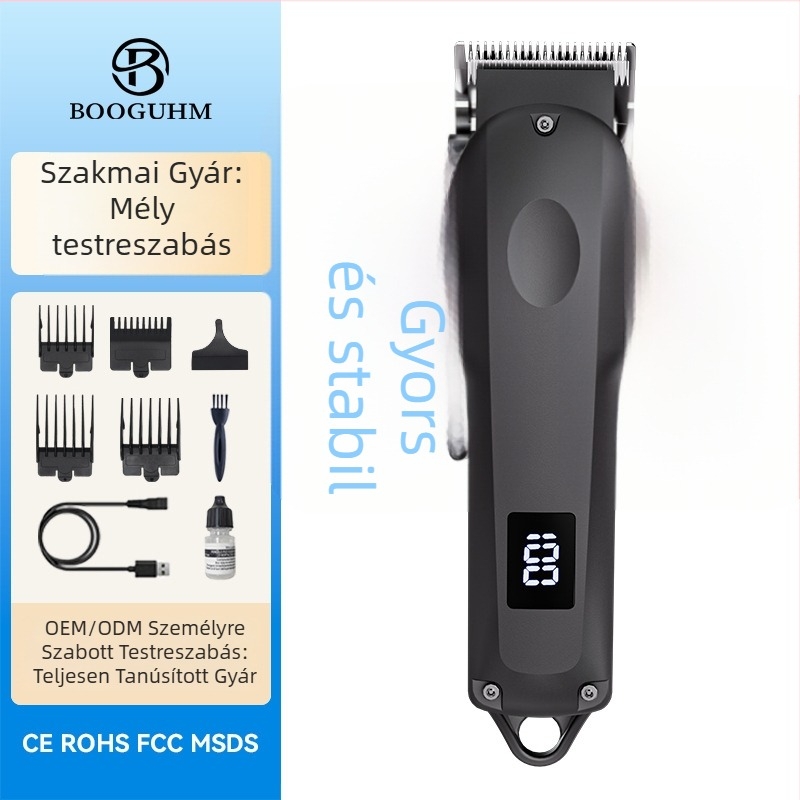 Akkumulátoros hajvágó, rozsdamentes acél pengékkel, beépített 1200–2000 mAh akkumulátor, üzemidő 1–3 óra