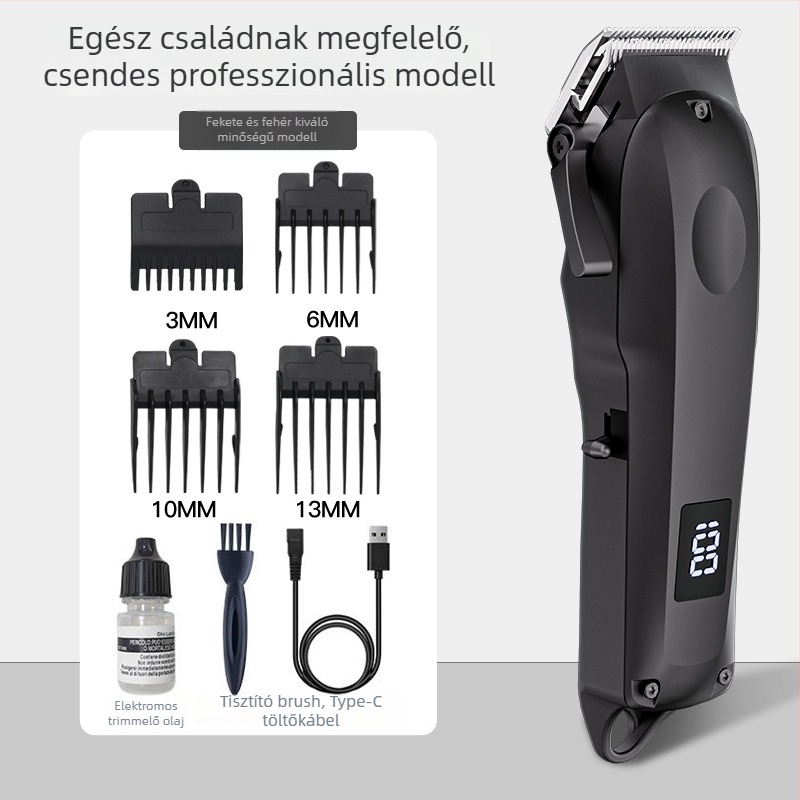 Akkumulátoros hajvágó, rozsdamentes acél pengékkel, beépített 1200–2000 mAh akkumulátor, üzemidő 1–3 óra