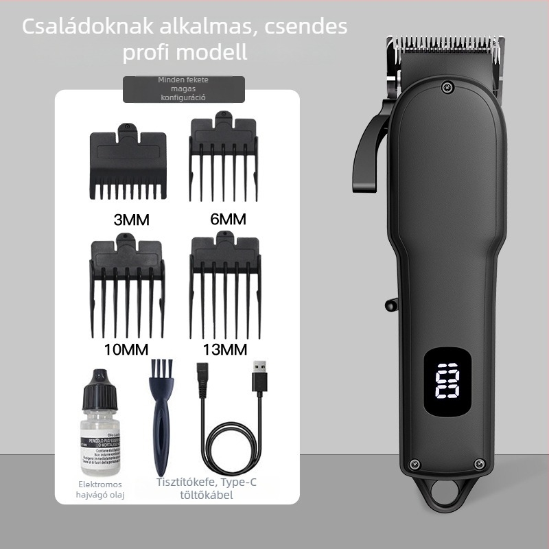 Akkumulátoros hajvágó, rozsdamentes acél pengékkel, beépített 1200–2000 mAh akkumulátor, üzemidő 1–3 óra