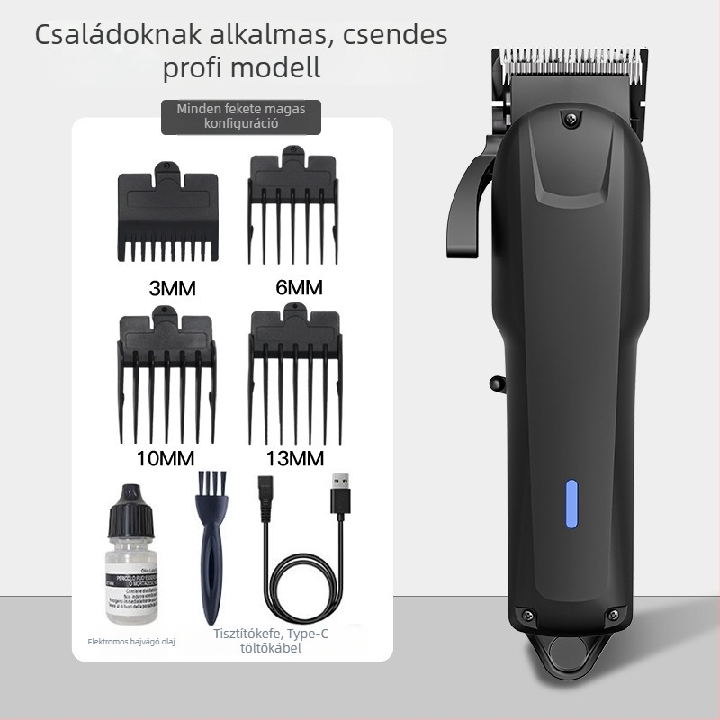 Akkumulátoros hajvágó, rozsdamentes acél pengékkel, beépített 1200–2000 mAh akkumulátor, üzemidő 1–3 óra