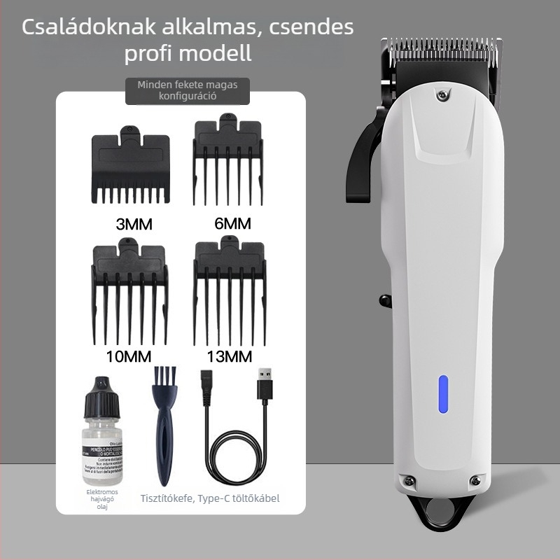 Akkumulátoros hajvágó, rozsdamentes acél pengékkel, beépített 1200–2000 mAh akkumulátor, üzemidő 1–3 óra