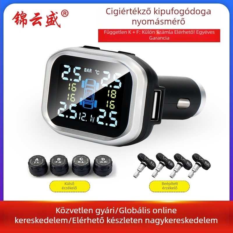 TPMS abroncsnyomás-figyelő négykerekes digitális kijelzővel, elektronikus mérőműszer, 0-5,8 bar tartomány, magas pontosság