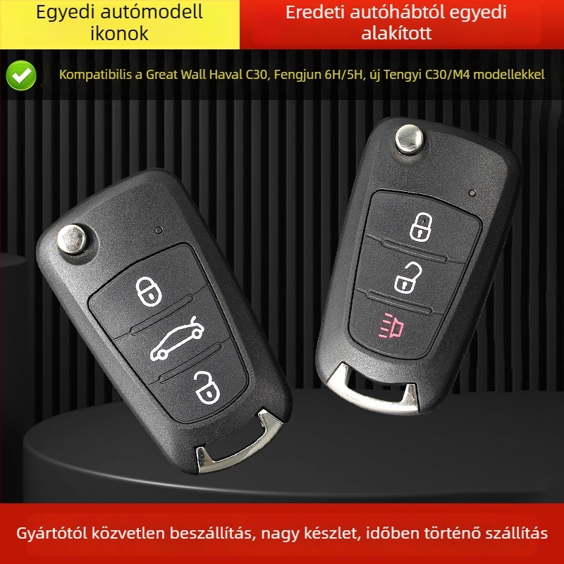 Tengyi C30 autókulcs ház – műanyag burkolat, fém kulcshegy, távirányító nélkül
