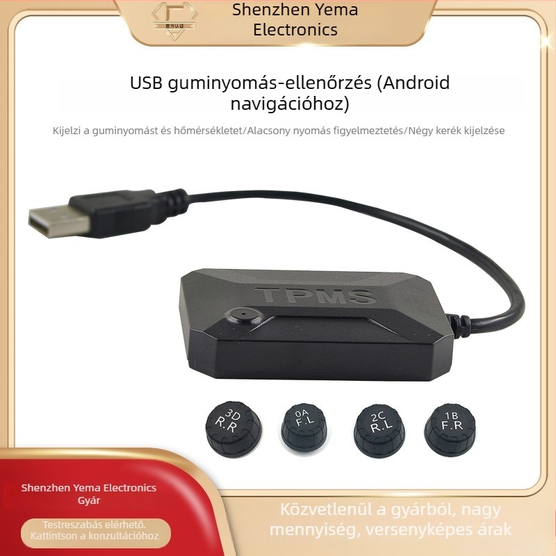 USB-s vezeték nélküli keréknyomás-figyelő nagy kijelzővel Android navigációhoz