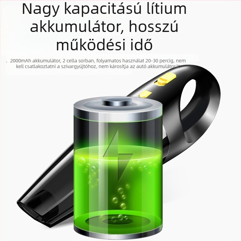 Hordozható autó-porszívó nedves és száraz tisztításra — vezeték nélküli töltés, 120 W, 4500 Pa szívóerő, 22800 rpm
