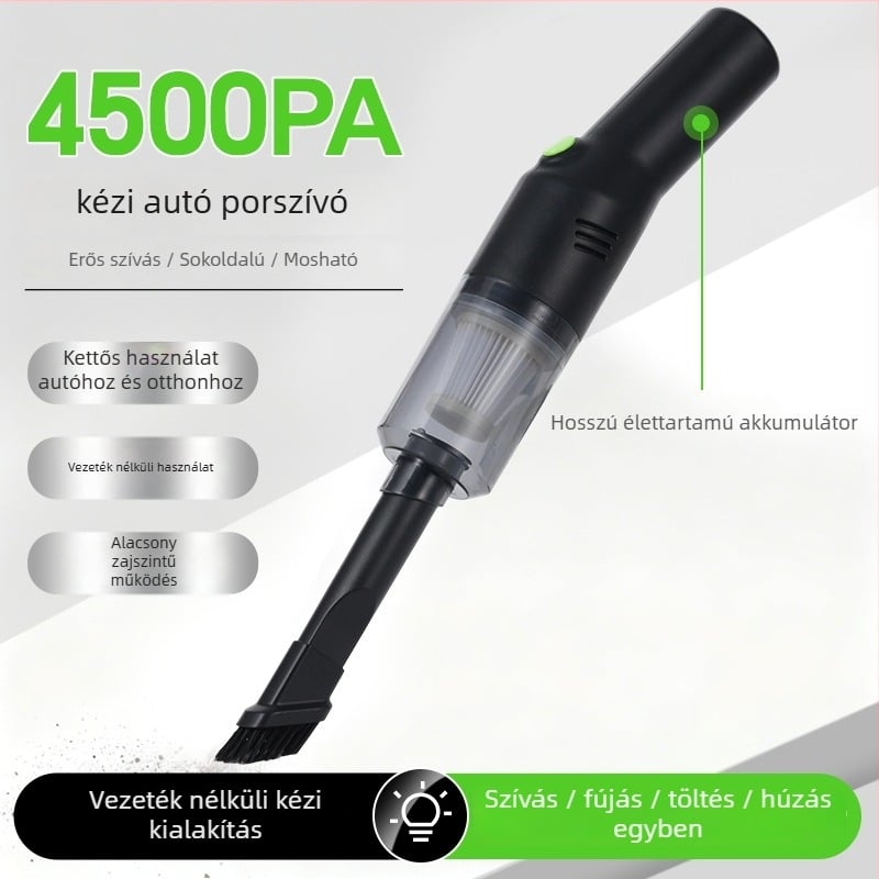 Vezeték nélküli autó porszívó | hordozható, 7.4V, 48W, szívóerő 4500, újratölthető, világítás
