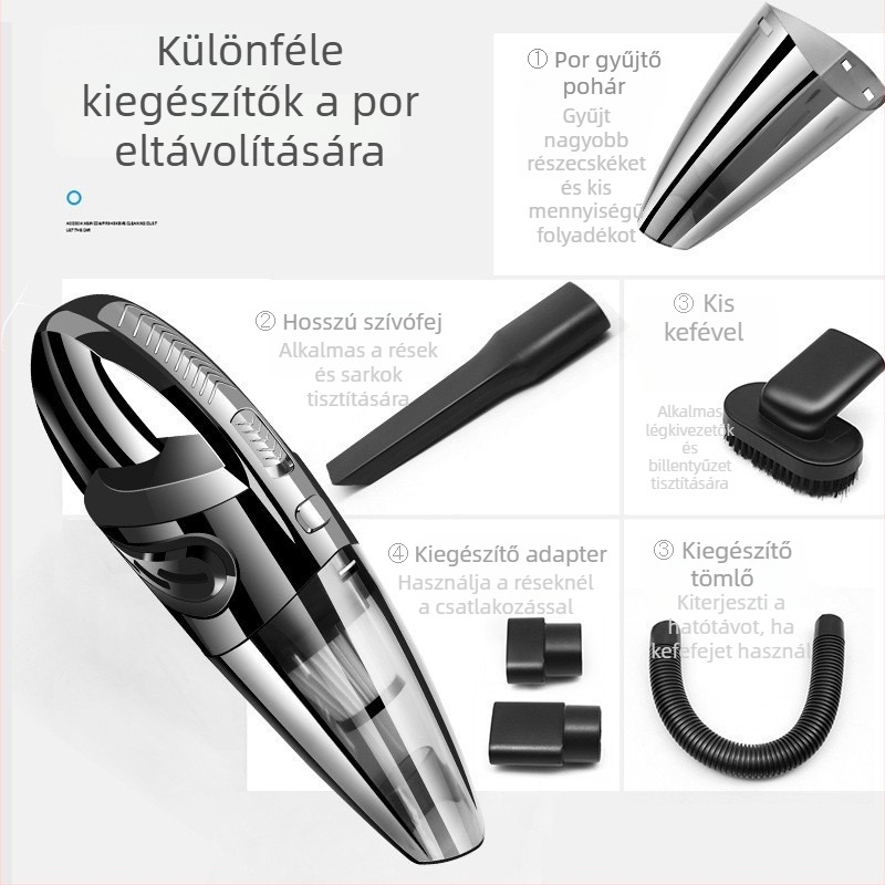 Kézi nedves és száraz porszívó, 120W, USB vezeték nélküli töltés, beépített akkumulátor 1601–2000 mAh