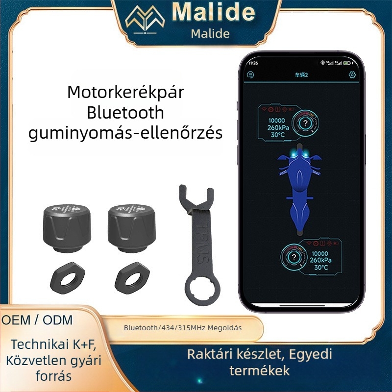 Malide Bluetoothos TPMS motorkerékpárhoz, Külső szenzor, Univerzális Bluetooth-verzió