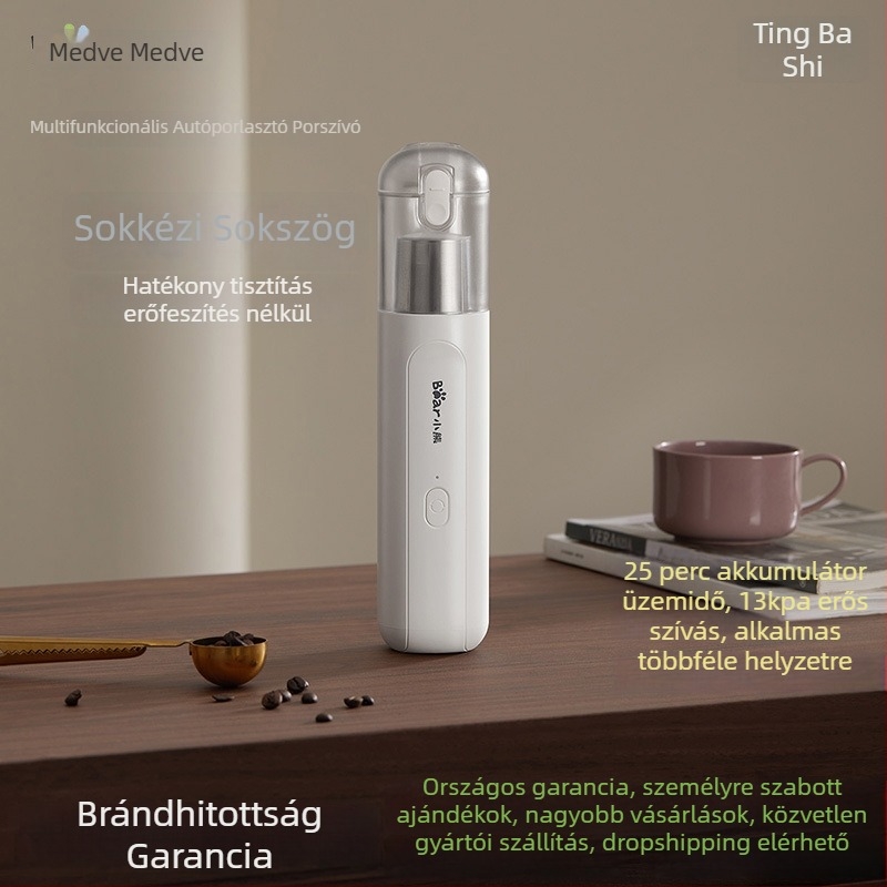 Bear vezeték nélküli kézi porszívó autóhoz és otthonhoz, 85 W, szívás 2100–3000 Pa, beépített akkumulátor 2000–2500 mAh, USB töltés, zaj 36–45 dB