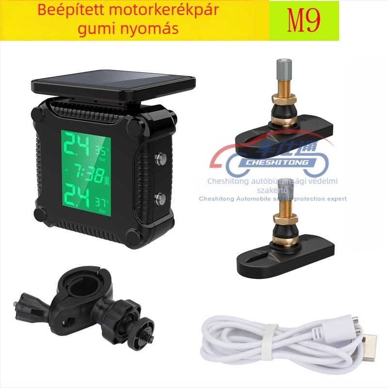 Motorkerékpár TPMS beépített szenzorral, modell M5, digitális kijelző, 0-6.5 bar nyomástartomány, nyomásfigyelő rendszer