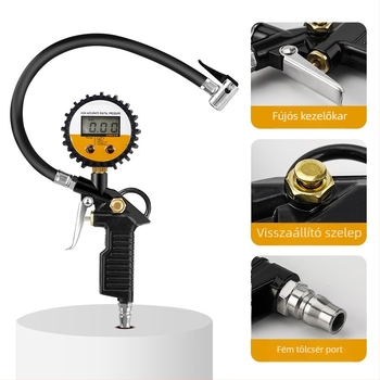 Autó gumi nyomásmérő - kiváló pontosságú elektronikus, digitális kijelző, alumínium ház, leeresztés funkció