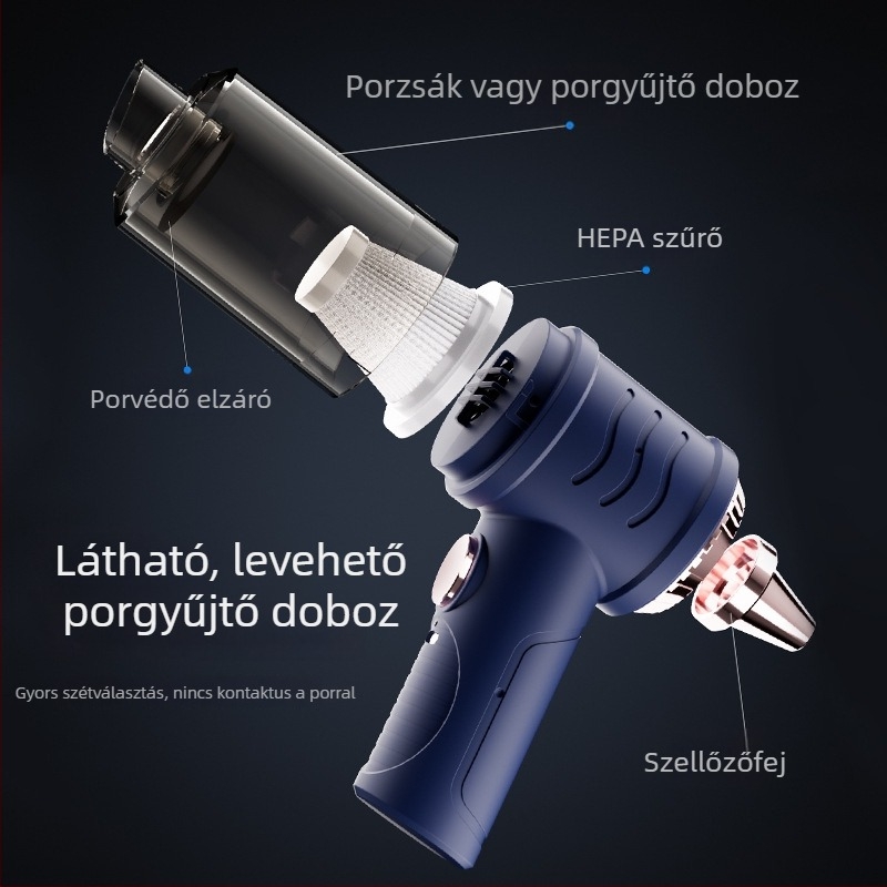 Háztartási vezeték nélküli kézi és asztali porszívó nedves-és száraz tisztításra, könnyű és hordozható, szívóerő 25 kPa+, beépített akkumulátor 501–800 mAh, üzemidő 3–6 óra