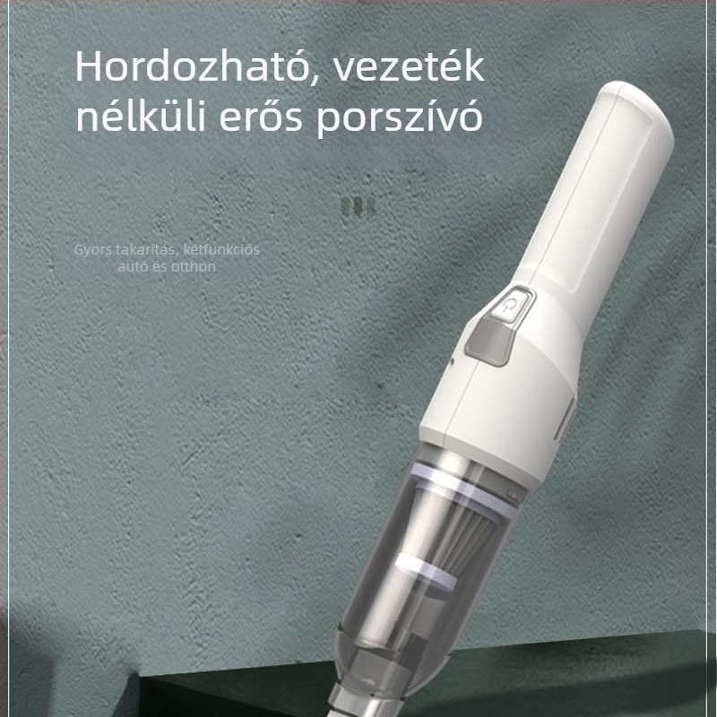 Autóban használható mini vezeték nélküli porszívó nedves és száraz tisztításra, 12V, 120W, újratölthető