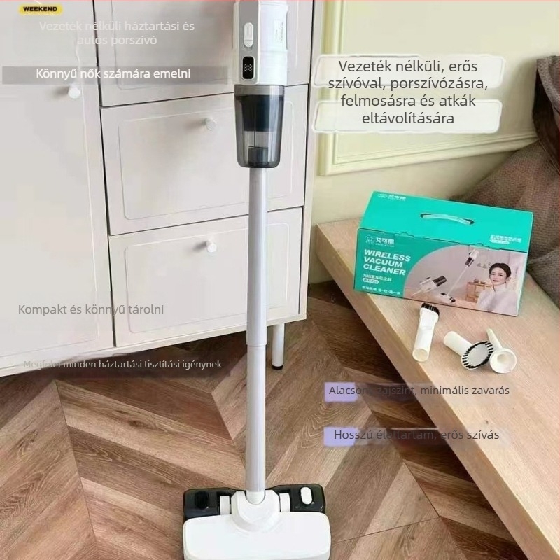 Kézi, vezeték nélküli porszívó – 2-in-1 kefés súrolás és szívás funkcióval, otthonra és autóra, 110W, 5000Pa+, beépített akkumulátor 1600–2000mAh, akár 1 órás üzemidő