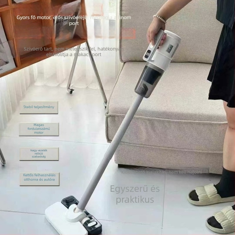 Kézi, vezeték nélküli porszívó – 2-in-1 kefés súrolás és szívás funkcióval, otthonra és autóra, 110W, 5000Pa+, beépített akkumulátor 1600–2000mAh, akár 1 órás üzemidő