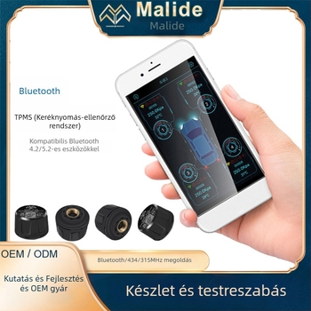 TPMS nyomásfigyelő rendszer digitális kijelzővel, Modell MLD-B08, PA anyag, Márka Maleide, Nyomástartomány 640