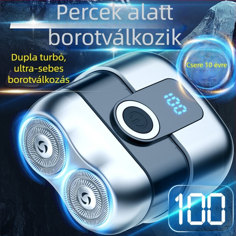 Elektromos borotva, teljes testen mosható, csendes brushless motor, beépített 800–1000 mAh akkumulátor, töltési verzió