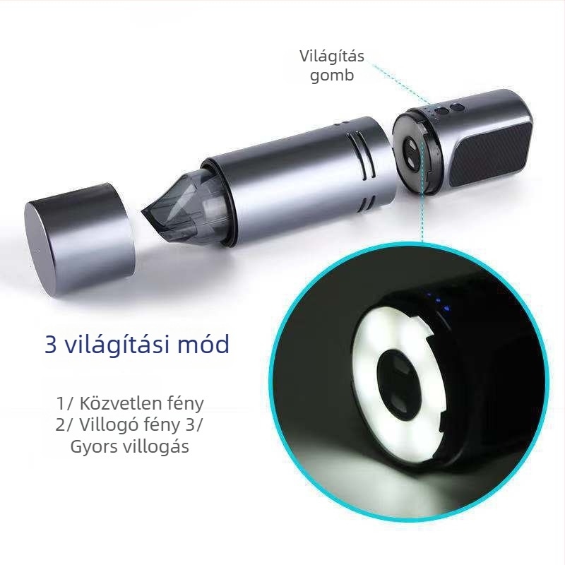 Kézi autó porszívó világítással — mini vezeték nélküli nedves-száraz porszívó, 2300Pa, 7.5V, 75W, újratölthető