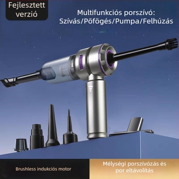 Kézi vezeték nélküli autó-porszívó brushless motorral, 20000 Pa szívóerő, újratölthető 7.4V/90W akkumulátor, tömeg 610 g