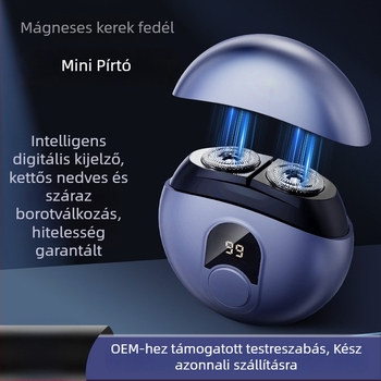 Elektromos borotva repülő tál dizájnnal, LED kijelző, lebegő fej, kétélű visszahúzható fej, újratölthető