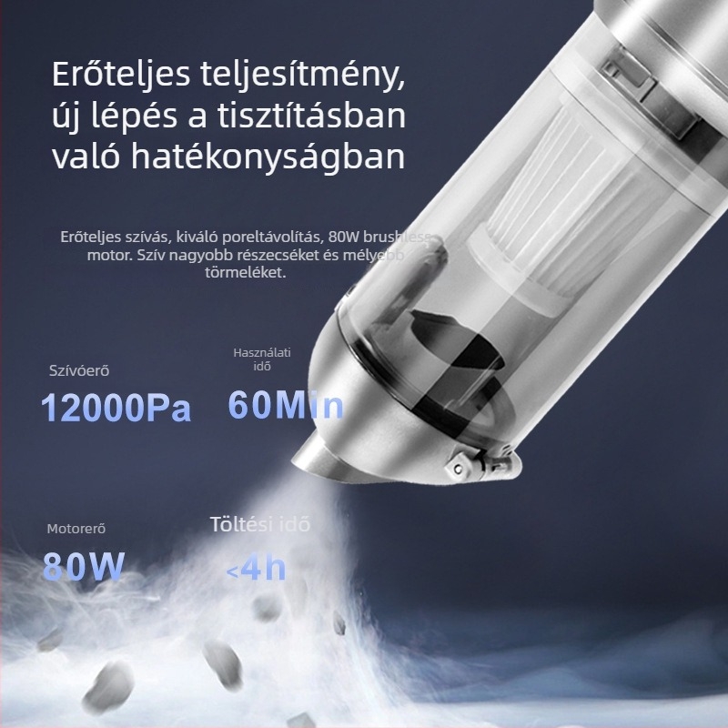 Vezeték nélküli, brushless autómini porszívó – erős, hordozható, újratölthető, 7.4V, 80W, 10000Pa
